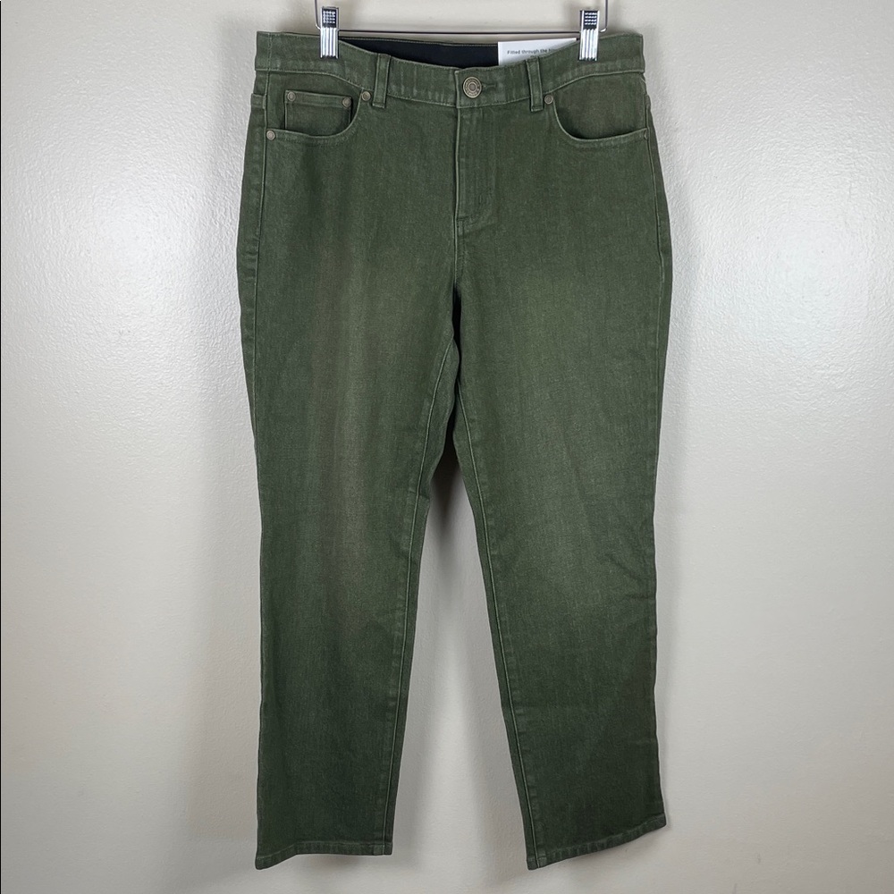 NEW Christopher & Banks 10P Olive Green Straight Leg Jeans